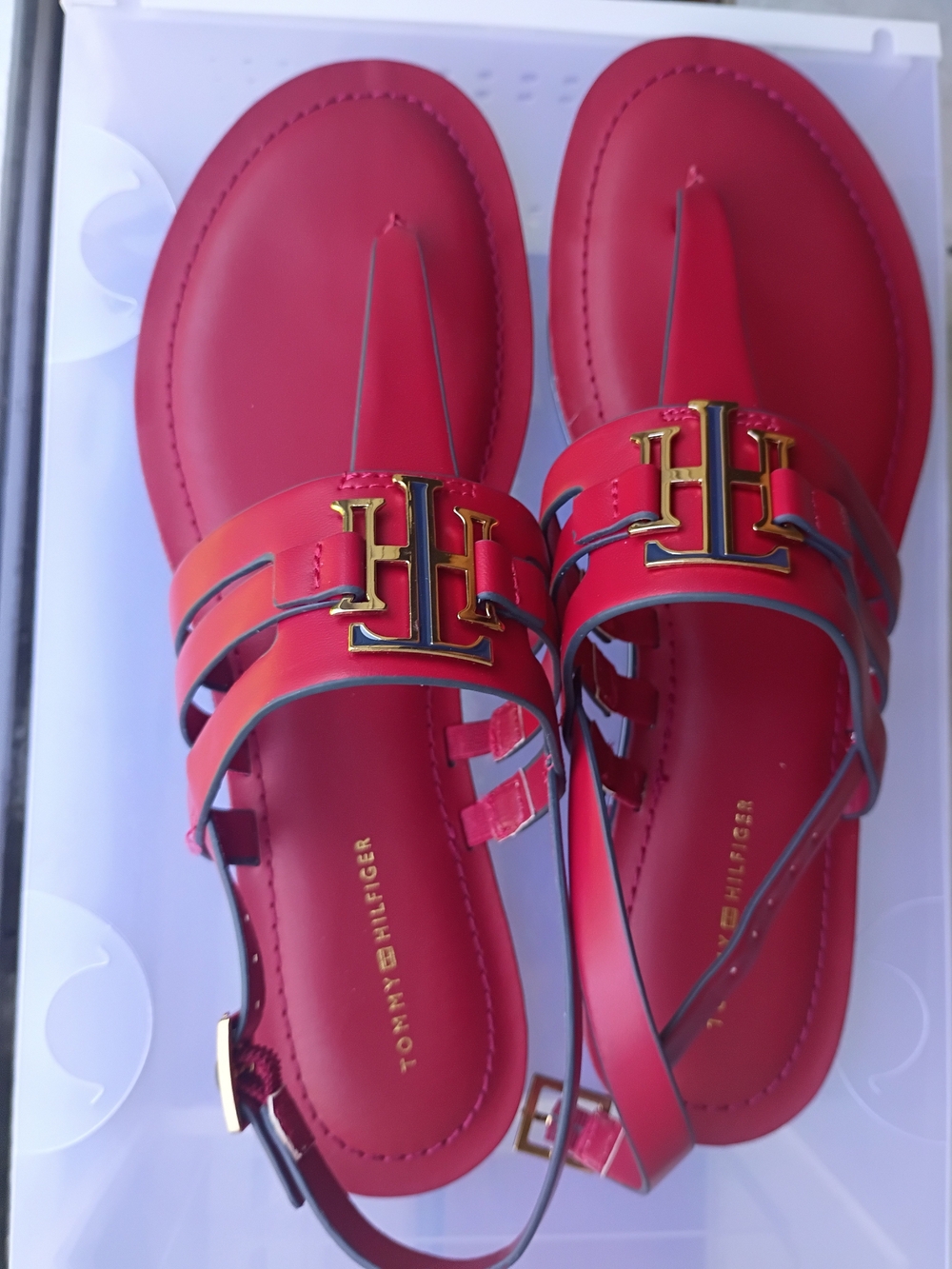 Tommy Hilfiger Red Logo Toe-Post Sandals